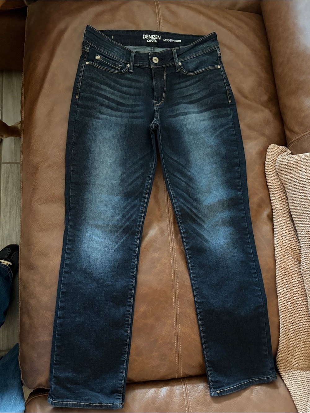 Levi's Dark Wash Straight Leg Jeans in Faded Blue